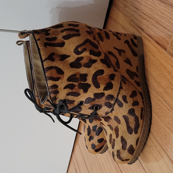 Shoemint Leopard Ponyhair Wedge Ankle Booties - Picture 3 of 8